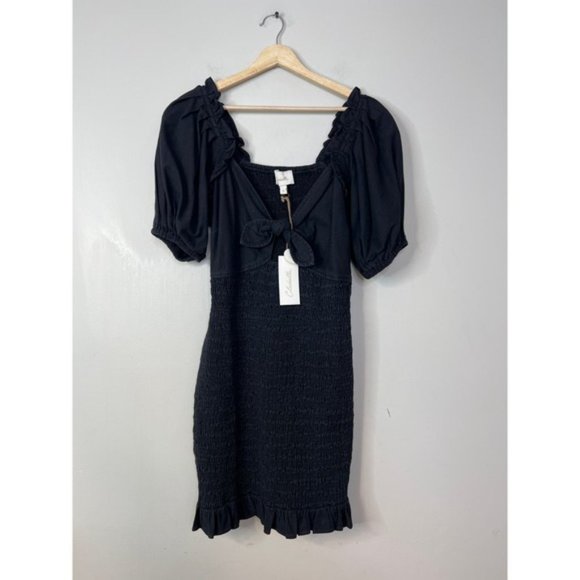 NWT Cleobella Camryn Sweetheart Smocked Charcoa Keyhole Mini Dress - Picture 2 of 7